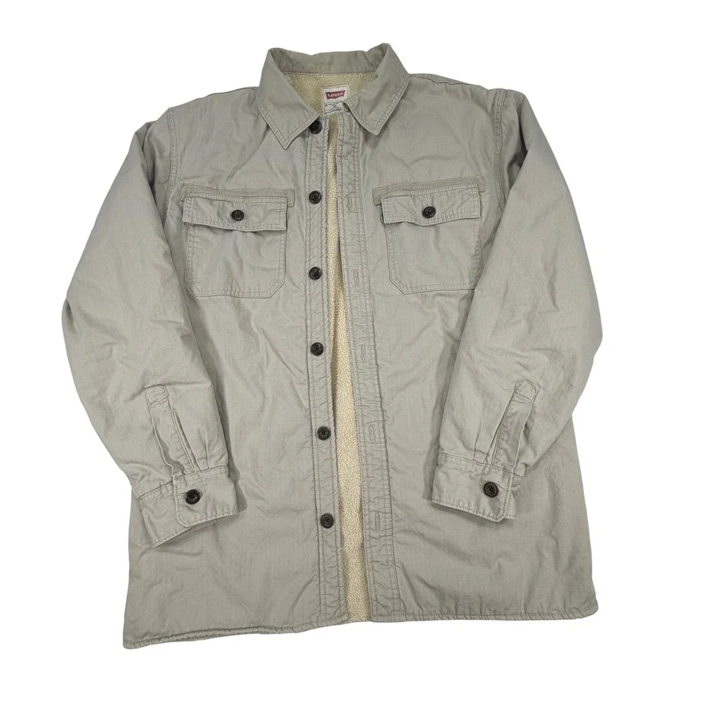 Levi's‎ Sherpa Lined Shacket Mens M Tan Canvas Button Up Shirt Jacket Workwear
